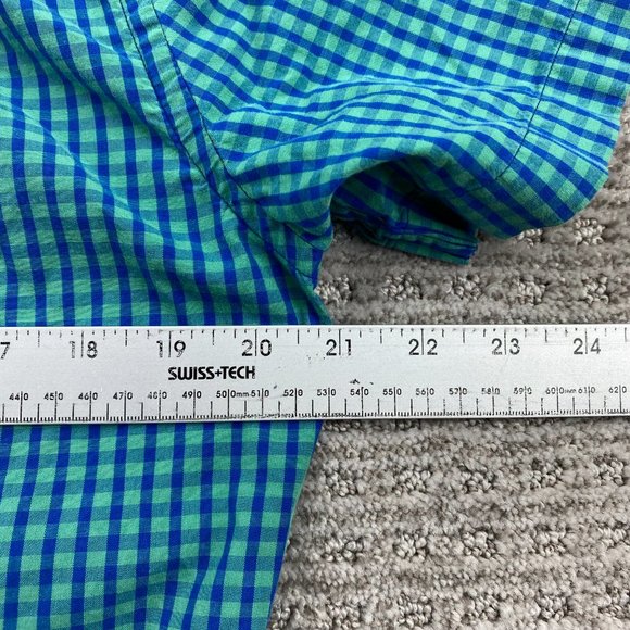 J.Crew Shirt Men Small S Blue Teal Checkered Button Down Short Sleeve Casual - Picture 8 of 9